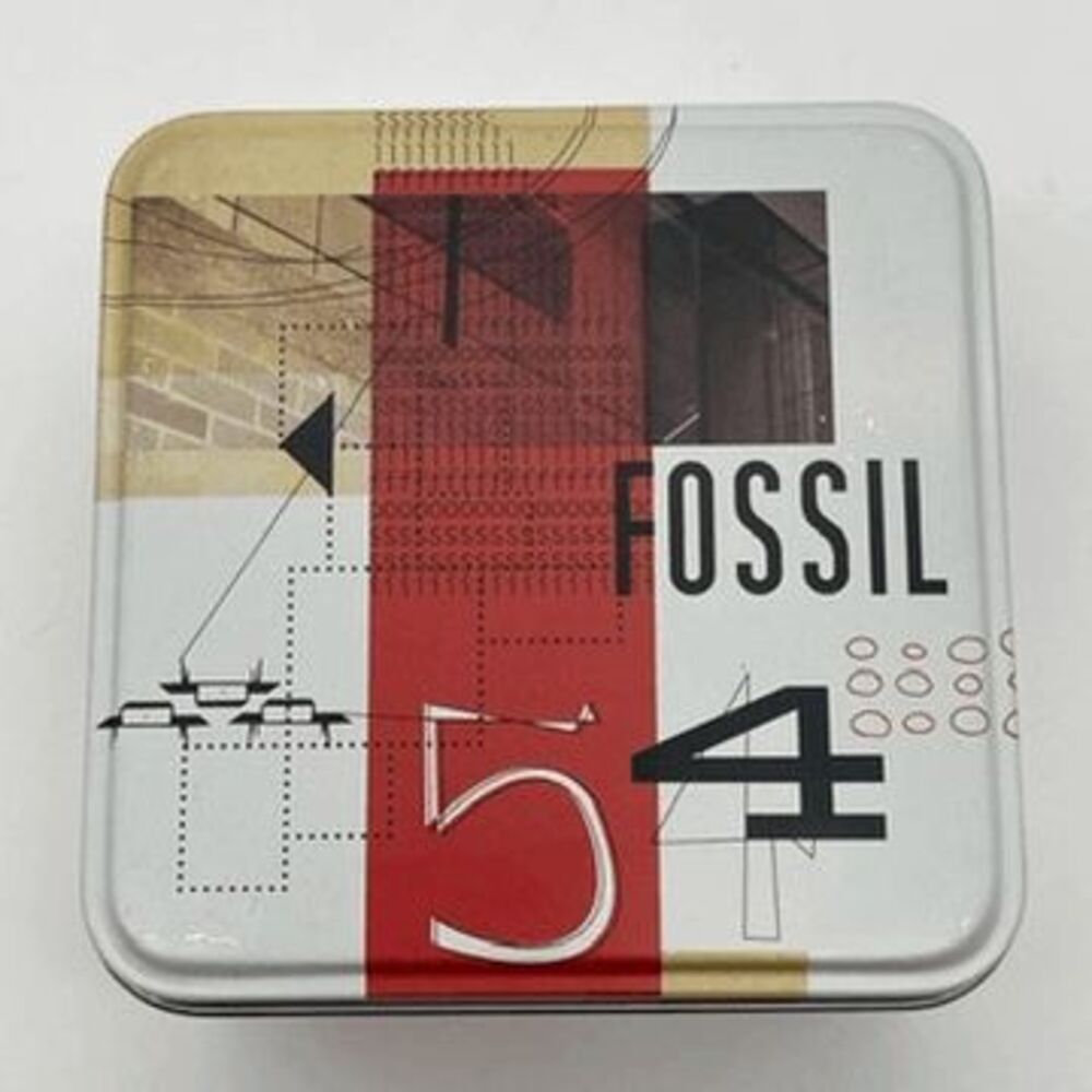 Y2K FOSSIL Collectible Tin Watch Box Multicolor Retro Graphic 54 Design 2004 Vtg